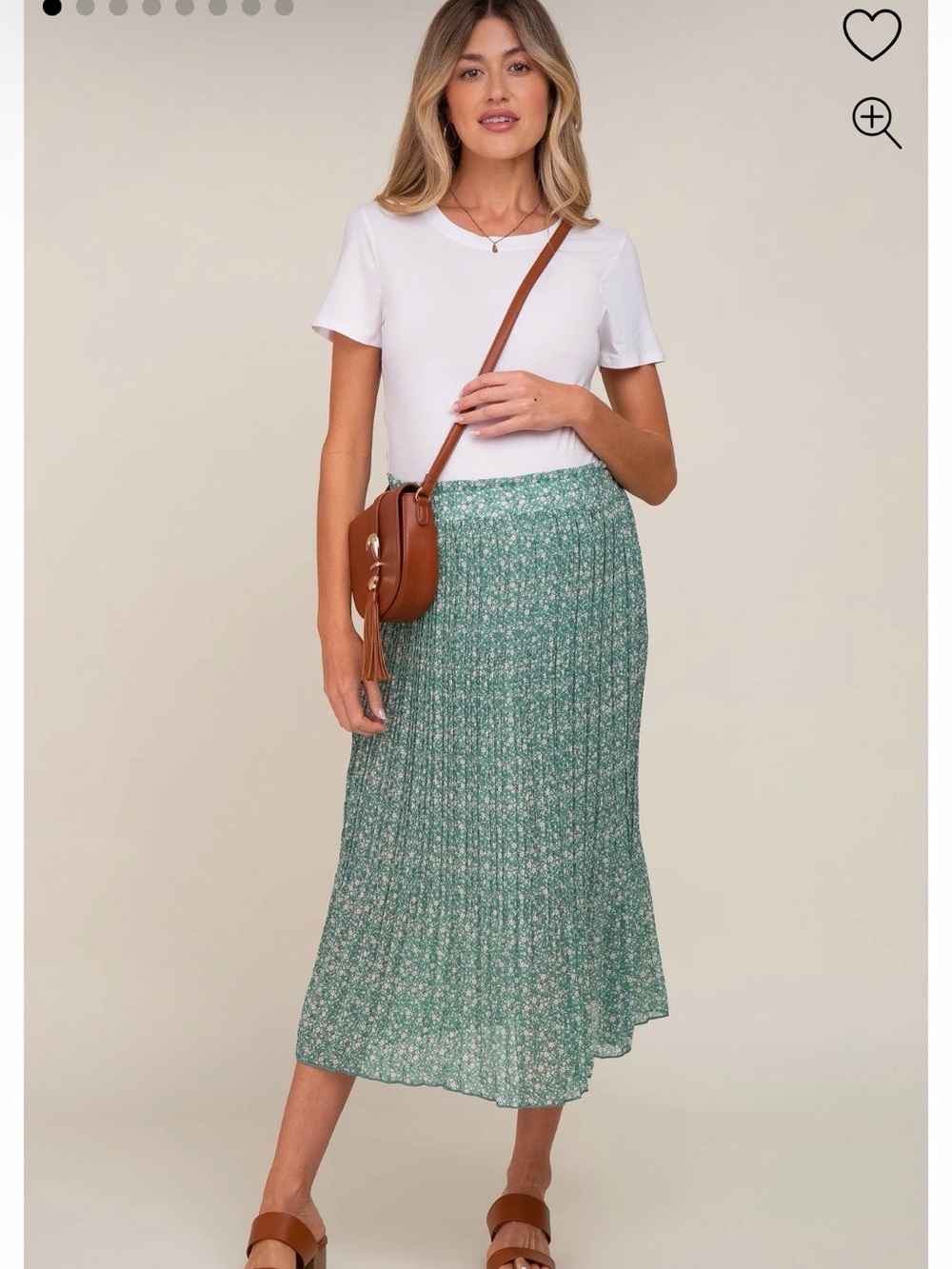 Pinkblush Sage Green Floral Pleated Midi Skirt